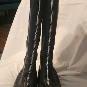 Black Leather Boots with Silver Zippers